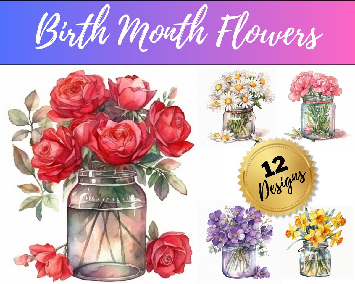  12 Birth Month Flower Stickers Birth Flower Decals